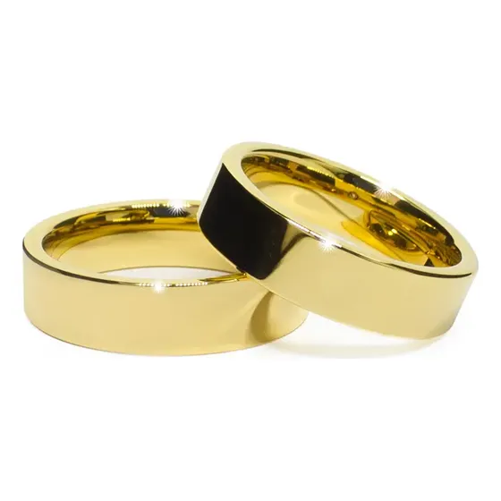 Par Aliança Ouro 18k Tungstênio Banhada Casamento Reta 6mm