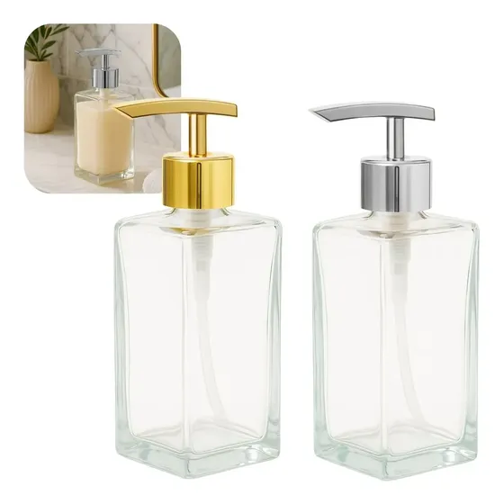 06 Porta Sabonete Vidro 250ml Retangular Super Luxo Cromada