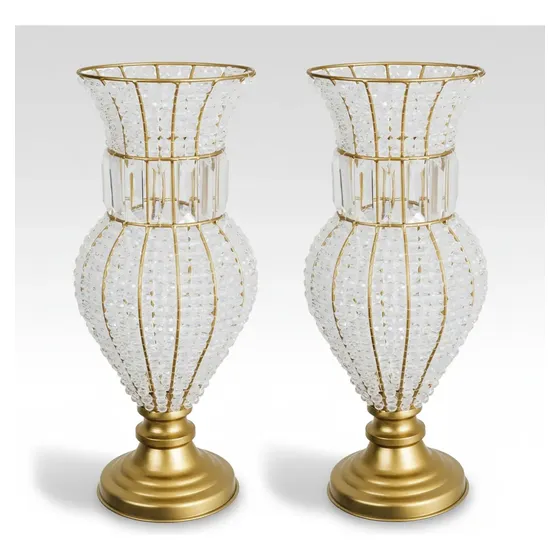 Kit 2 Vasos Decorados De Pedrarias Cristal Acrilico 45 Cm