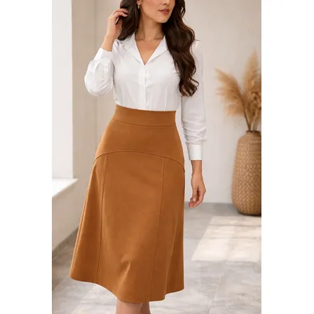 Saia Midi Sued Feminina Cintura Alta Evangélica Inverno