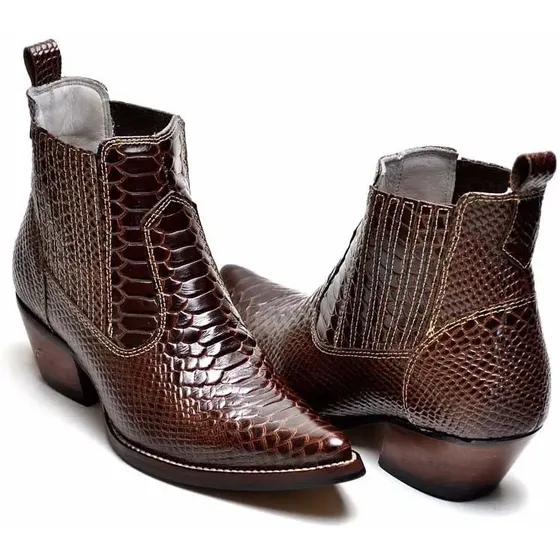 Bota Texana Masculina Country Botina Bico Fino Couro Verniz