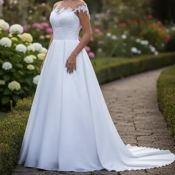Vestido De Noiva Lindo Com Alça Renda Importada Luxo