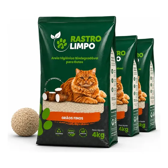 Areia 12kg Biodegradável Gatos Grãos Finos Rastro Limpo