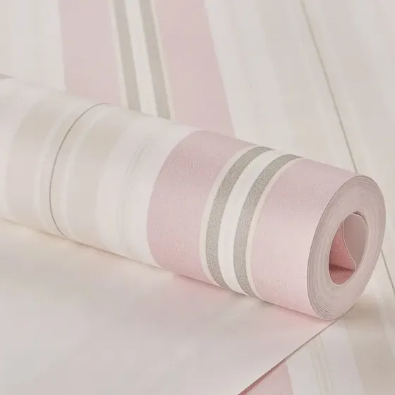 Papel De Parede Importado Lavável Vinílico Listrado Rosa Top