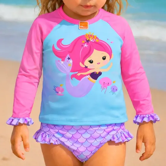 Conjunto Infantil Proteção Solar Uv Blusa Maiô Biquíni