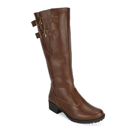 Bota Montaria Plus Size Couro Legitimo Cano Largo Regulagem