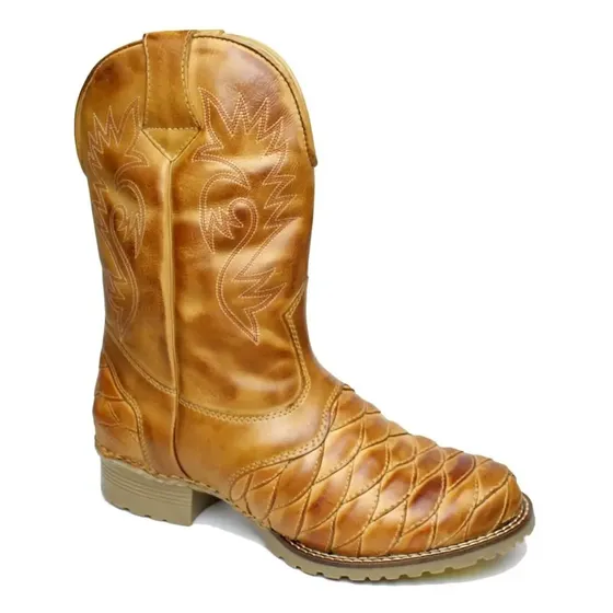 Bota Country Masculina Cano Longo Texana Escamada 100% Couro