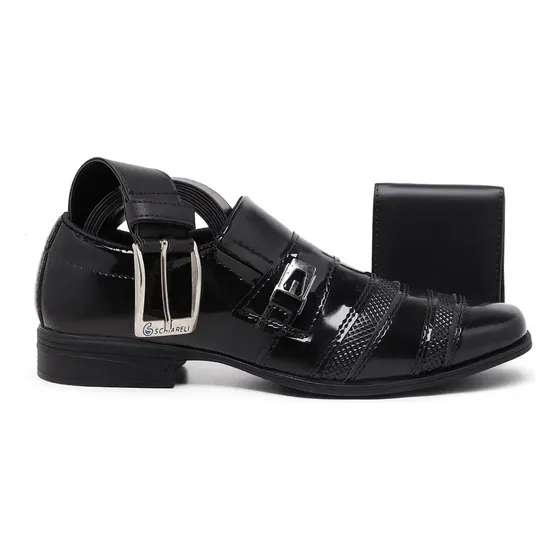 Sapato Masculino Social Kit Cinto+carteira Verniz Brilho 803