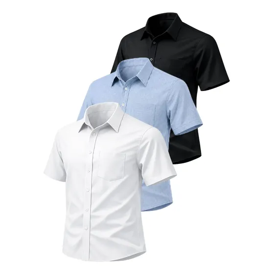 Kit 3 Camisas Social Masculina Manga Curta Casual De Fábrica