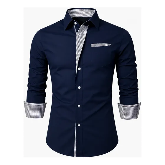 Camisa Social Masculina Slim Manga Longa Elastano Premium