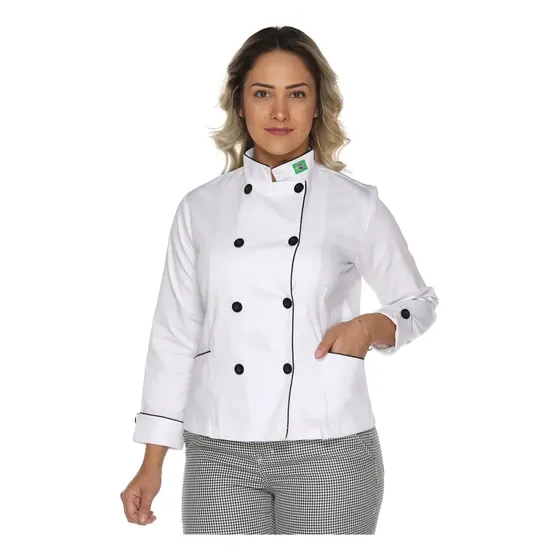 Dolmã Chef Feminino Duplo Abotoamento Com Bandeira.