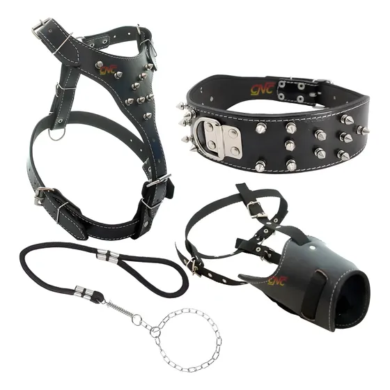 Kit Peitoral Pitbull Couro + Coleira + Focinheira + Corrente