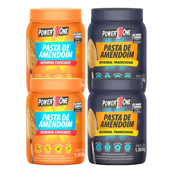 Kit 4 Unidades Pasta De Amendoim Power One 1kg Integral Fit