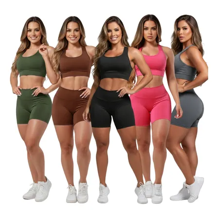 Kit 5 Conjunto Top + Short Fitness Roupas Femininas Academia