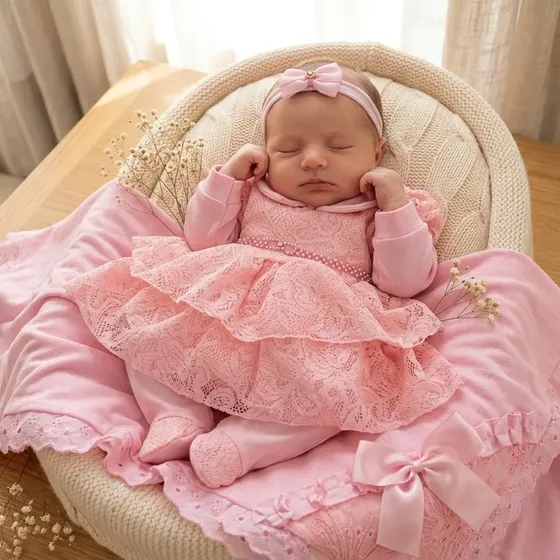 Kit Saída Maternidade Suedine Princesa Bebe Menina Com Manta