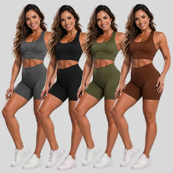 Kit 4 Conjuntos Top E Short Roupas Para Academia Atacado Rev