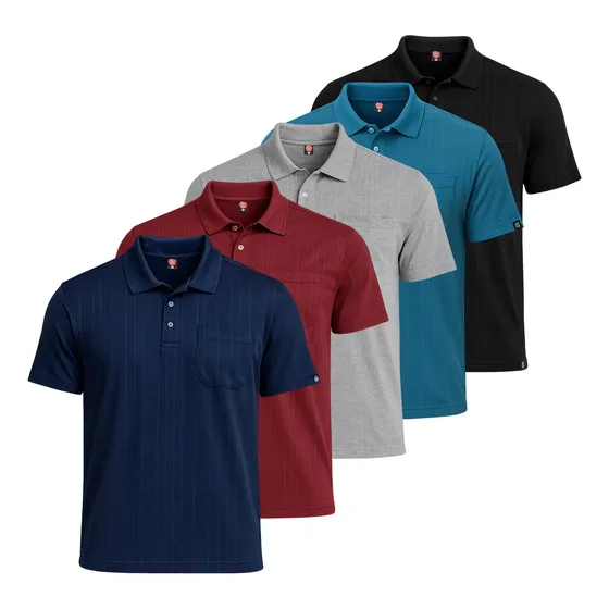 Camisa Polo Com Bolso No Atacado Poliviscose Kit 5 Peças