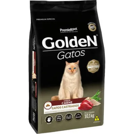 GRação Golden Premium Especial Gatos Adultos Castrados Carne 10,1kg