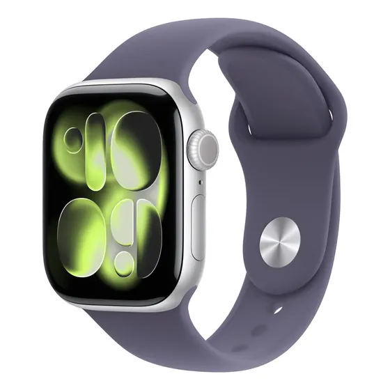 Apple Watch Series 11 GPS + Cellular - Caixa prateada de alumínio – 42 mm - Pulseira esportiva roxo-névoa – M/G - Distribuidor Autorizado