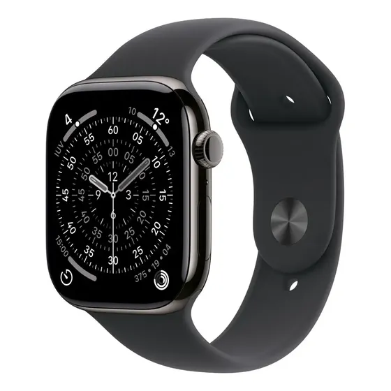 Apple Watch Series 11 GPS + Cellular - Caixa ardósia de titânio – 46 mm - Pulseira esportiva preta – P/M - Distribuidor Autorizado