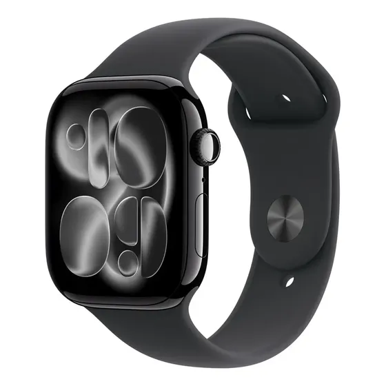 Apple Watch Series 11 GPS + Cellular - Caixa preta brilhante de alumínio – 46 mm - Pulseira esportiva preta – P/M - Distribuidor Autorizado