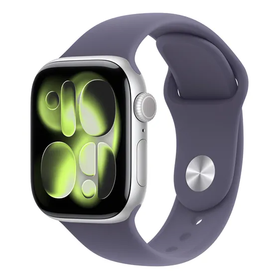 Apple Watch Series 11 GPS - Caixa prateada de alumínio – 42 mm - Pulseira esportiva roxo-névoa – P/M - Distribuidor Autorizado
