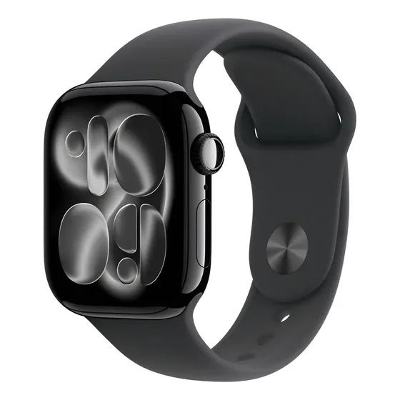 Apple Watch Series 11 GPS - Caixa preta brilhante de alumínio – 42 mm - Pulseira esportiva preta – P/M - Distribuidor Autorizado