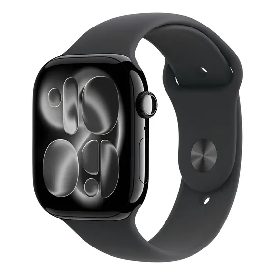 Apple Watch Series 11 GPS - Caixa preta brilhante de alumínio – 46 mm - Pulseira esportiva preta – P/M - Distribuidor Autorizado