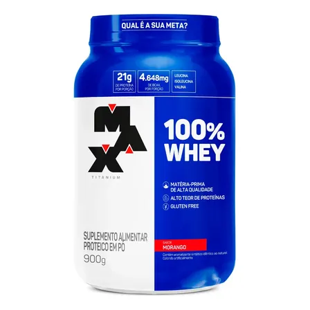Whey Protein 100% Whey Concentrado Max Titanium Sabor Morango 900g