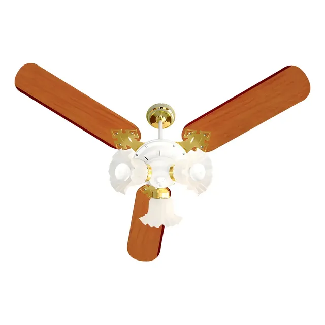Ventilador de teto Venti-Delta New Zeta com 3 pás de MDF mogno estrutura branco, 96cm de diâmetro