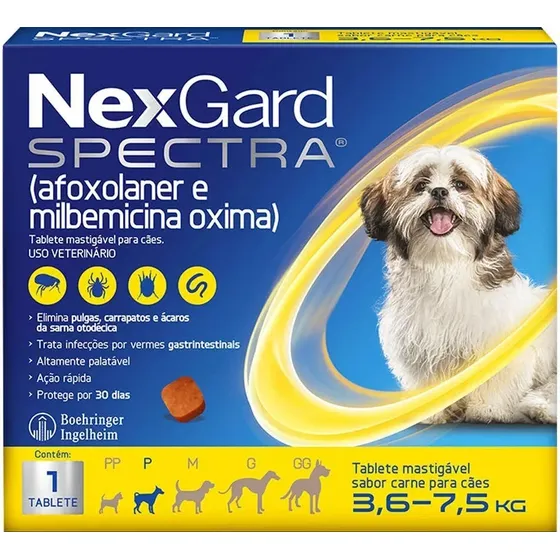 Nexgard Spectra Antipulgas E Vermífugo Cães 3,6kg A 7,5kg Azul