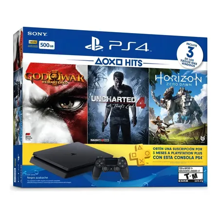 Sony Playstation 4 Slim 500gb Hits Bundle: God Of War Iii/uncharted 4/horizon Zero Dawn Cor Preto Onyx 2016