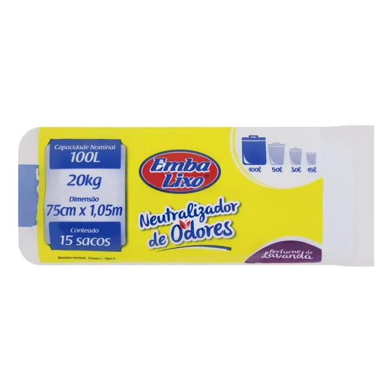 Saco para lixo Embalixo com neutralizador de odores lavanda 15 unidades de 100 litros branco