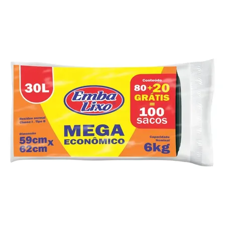 Saco Para Lixo 30l Embalixo Com 100 Unidades Mega Econômico