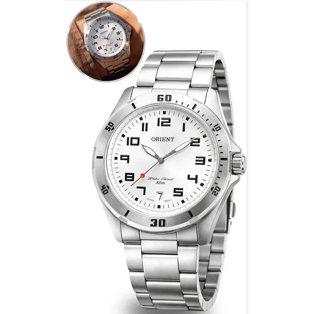 Relógio de pulso Orient MBSS1155A com Coreia de aço inoxidável cor prata Fundo branco