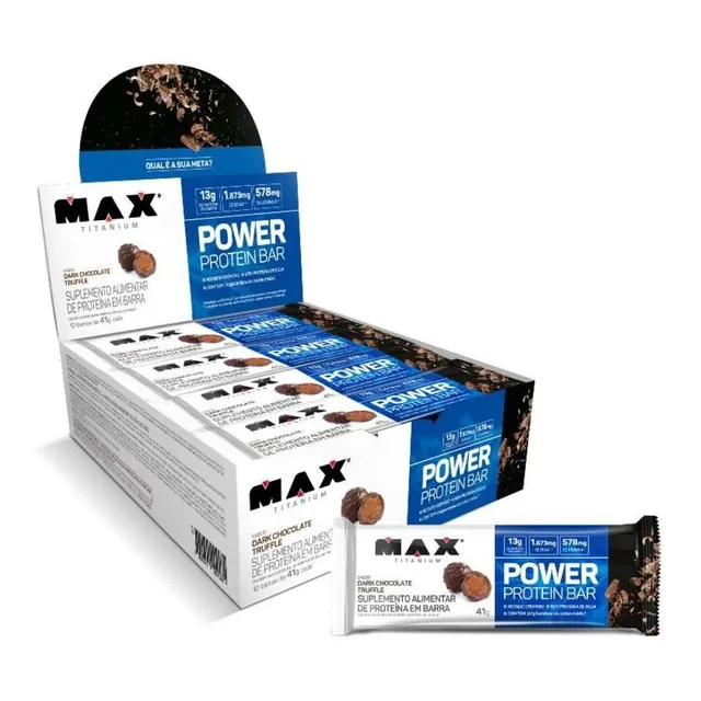 Power Protein Bar 41g Display Com 12 Unid Max Titanium Sabor Dark Chocolate Truffle Trufa De Chocolate Amargo