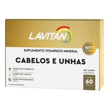 Lavitan Cabelos E Unhas Com 60 Cápsulas Vitaminas E Minerais Sem Sabor
