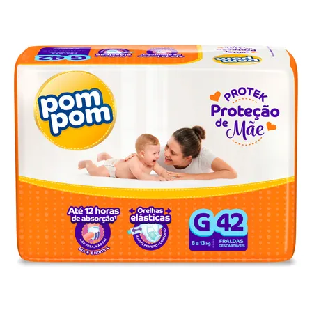Fralda Pom Pom Protek G com 42 Unidades Para 12 Horas de Proteção