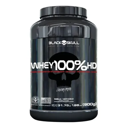 Suplemento em pó Black Skull Whey 100% HD sabor Baunilha frasco 900 g