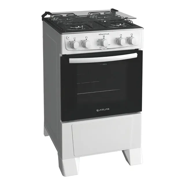 Fogão 4 Bocas Atlas Mônaco Plus Branco com Mesa Inox e Acendimento Automático Branco Bivolt