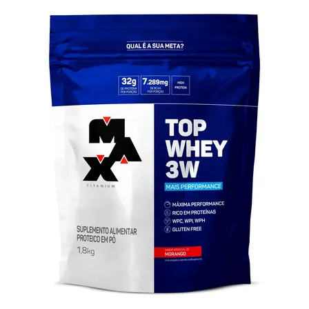 Top Whey 3w Mais Performance 1,8kg Sabor Morango Whey Concentrado Max Titanium