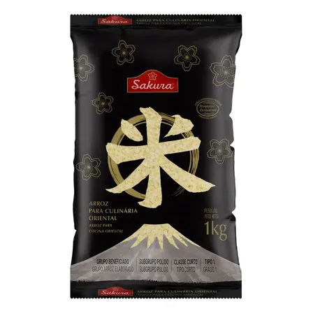 Arroz Sakura Premium para Culinária Oriental Tipo 1 Pacote 1kg