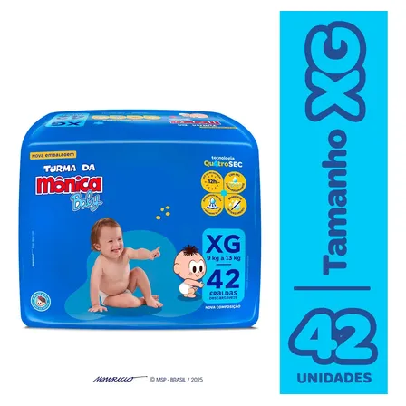 Fralda Descartável Turma Da Mônica Baby Xg Pacote 42 Unidades Sem Gênero