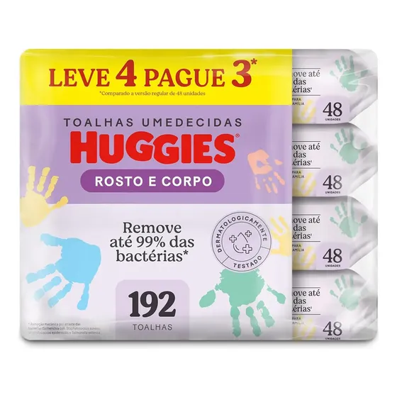 Lenços Umedecidos Huggies Rosto E Corpo 4 Pcts - 192 Un