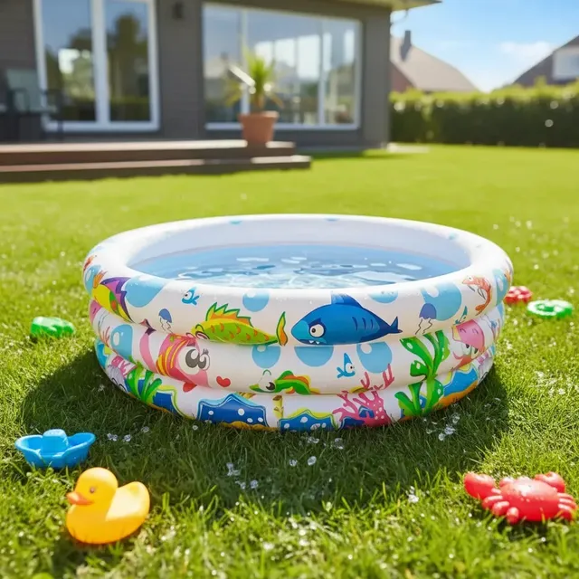 Piscina Inflável Redonda Summer Fun 100 Litros 3 Aneis Fundo Do Mar Criança Infantil Branca Branco