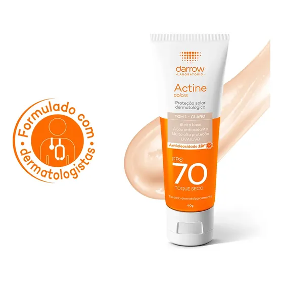 Protetor Solar Facial Dermatológico Darrow Actine Colors Pele Clara Fps70 40g