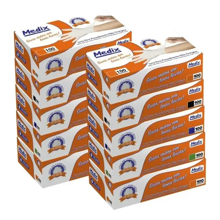 Kit 10 Caixas Luva de Procedimento Látex Com Pó Medix 1000 Unidades - Tamanho M
