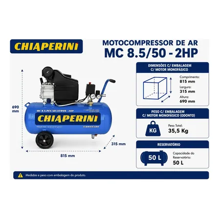 Motocompressor De Ar 50L 2HP Chiaperini MC 8.5/50