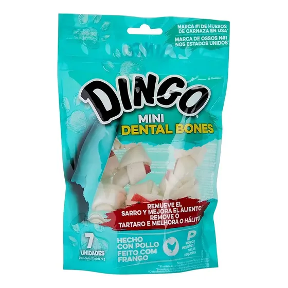 Osso Petisco Dingo Mini Dental Bone 70g Pacote C/ 7un Cães