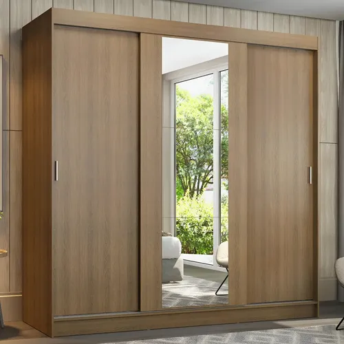 Guarda-roupa Casal Madesa Reno 3 Portas Correr Espelho R Cor Rustic 1095H91E